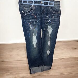 Almost Famous Splatter Distressed Jean Capris